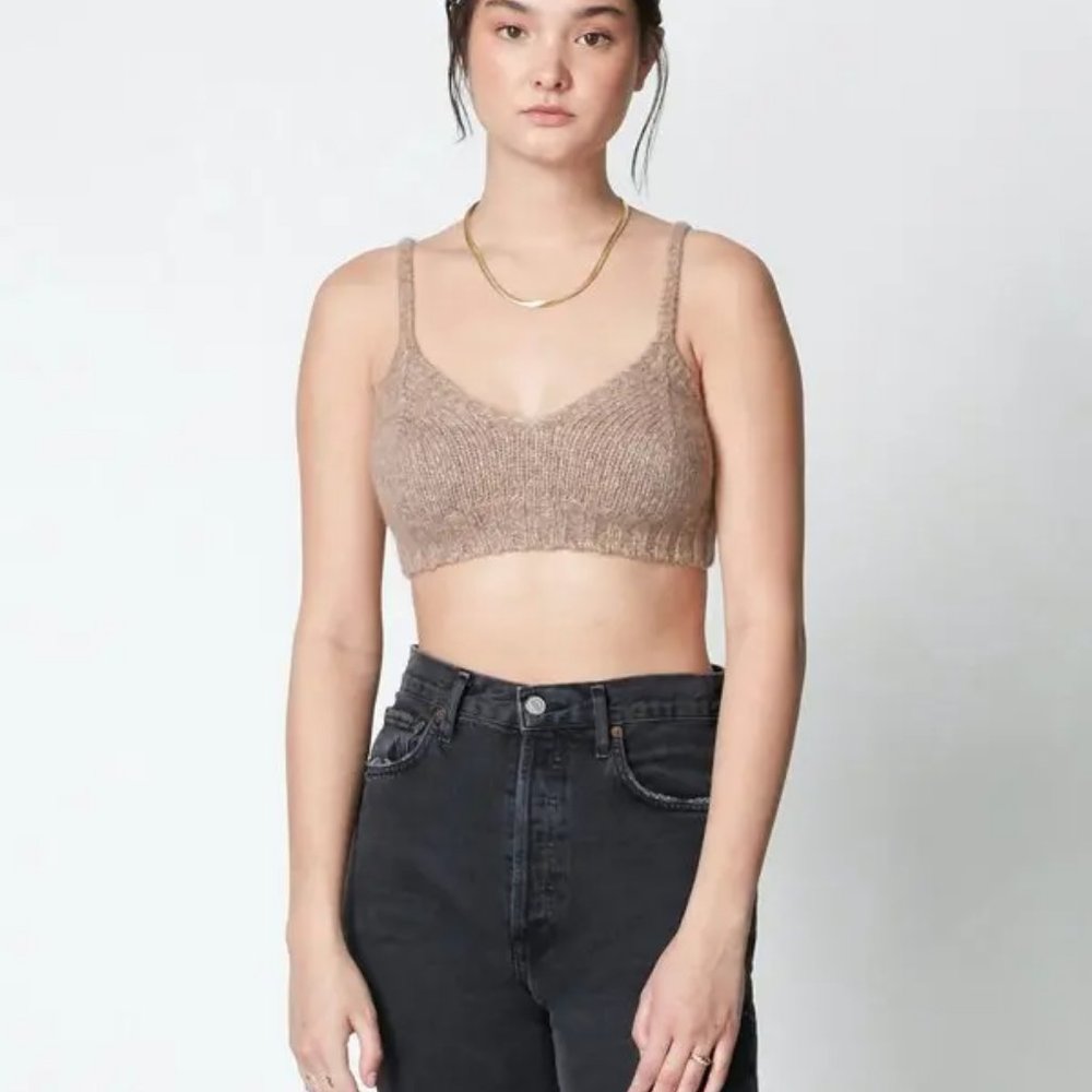 BILLIE THE LABEL Tan Geri Bra Style Alpaca Merino Wool Blend Sweater